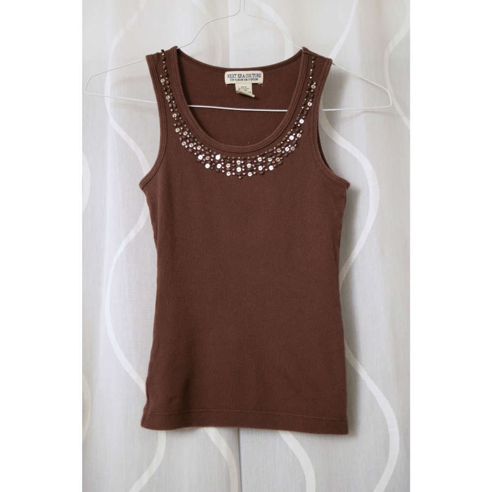 NEXT ERA Beaded Collar Scoop Neck Tank Top